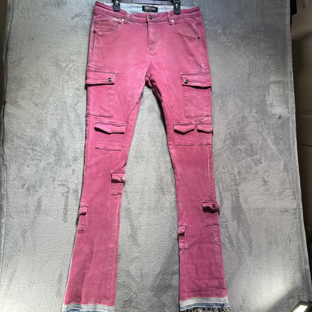 Pheelings Mens Pants 36x37‎ Tall Pink Flair  Stacked Raw Hem Luxury Streetwear
